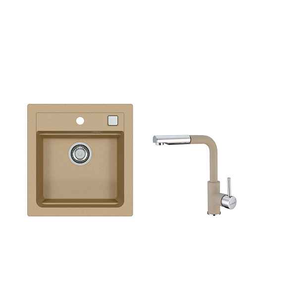 SET ALVEUS ATROX 20/55 + BATERIE SIROS 55 - obdélníkový béžový granitový dřez 470x500x200 mm v setu s baterií