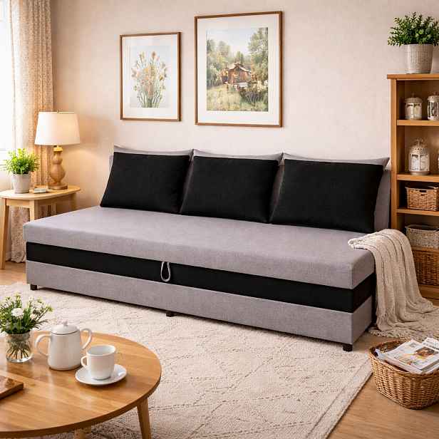 Válenda s úložným prostorem 80x200 VIONEST - světle šedá / černá