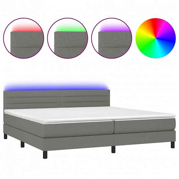 vidaXL Box spring postel s matrací a LED tmavě šedá 200x200 cm textil