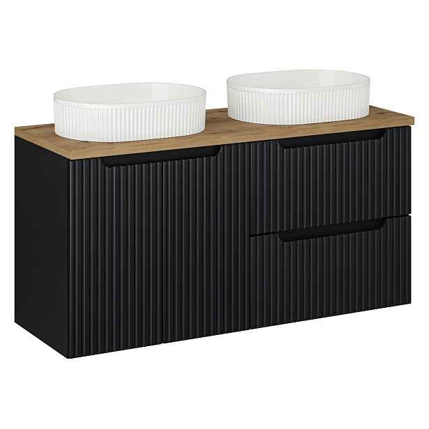 Comad Závěsná skříňka Nova Black Beyond s deskou a umyvadlem 120 cm černá/dub evoke
