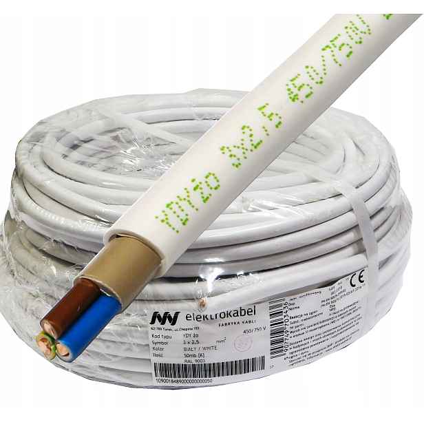 Kabel Ydy 3x2,5 mm 450 750V drát Cu žo 750V 50m