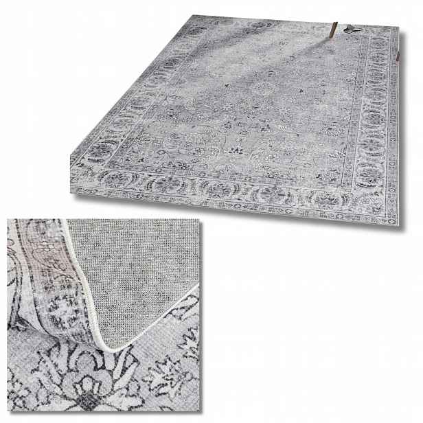 Koberec Boho Vintage Šedý Protiskluzový do obývacího pokoje Ložnice Malý 80x50 cm