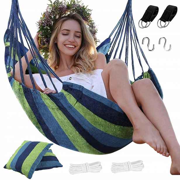 Sada brazilská houpací síť kokon zahradní houpačka Balkon Boho 2x polštáře