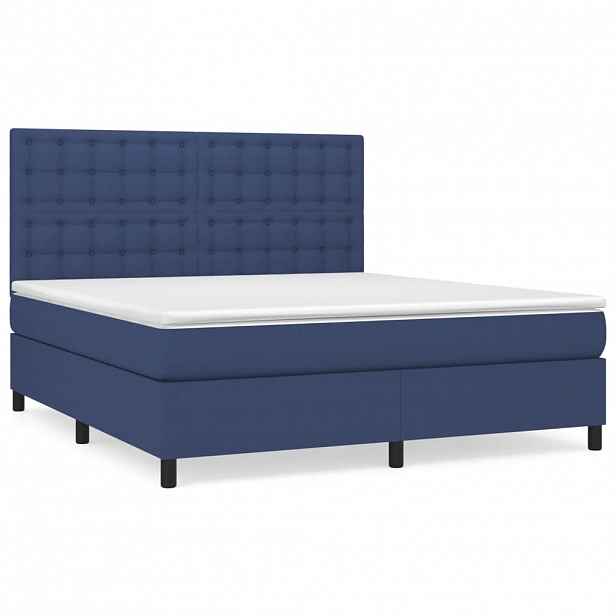 vidaXL Box spring postel s matrací modrá 180x200 cm textil