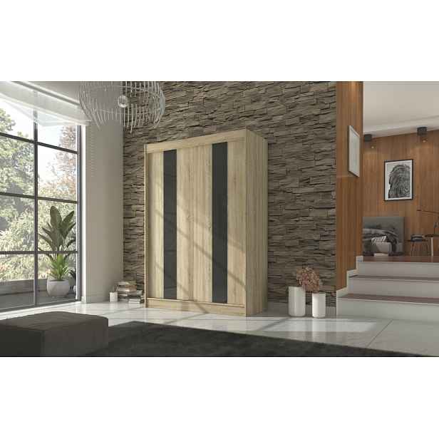 Šatní skříň s posuvnými dveřmi 150 cm FADRA - dub sonoma / černá