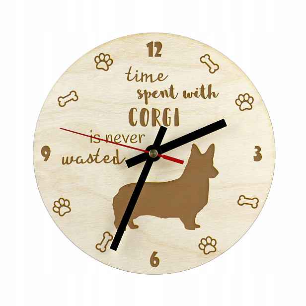 Welsh Corgi gravírované hodiny se psem, průměr 30 cm, jméno psa