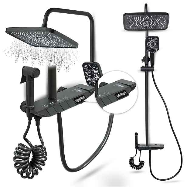 Sprchový Set Sprchový Sloup S Baterií Termostat Dešťová Sprcha 4v1