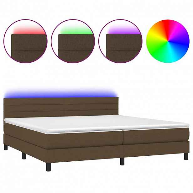 vidaXL Box spring postel s matrací a LED tmavě hnědá 200x200 cm textil