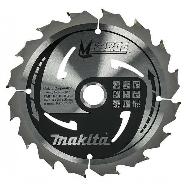 Makita - Pilový kotouč na dřevo, 165x20 mm, 16 zubů B-31930