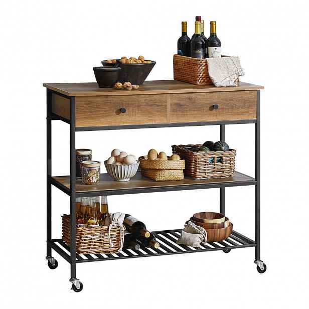 SoBuy KUCHYŇSKÝ OSTRŮVEK se 2 zásuvkami Hnědá 100x45x93cm Industriální