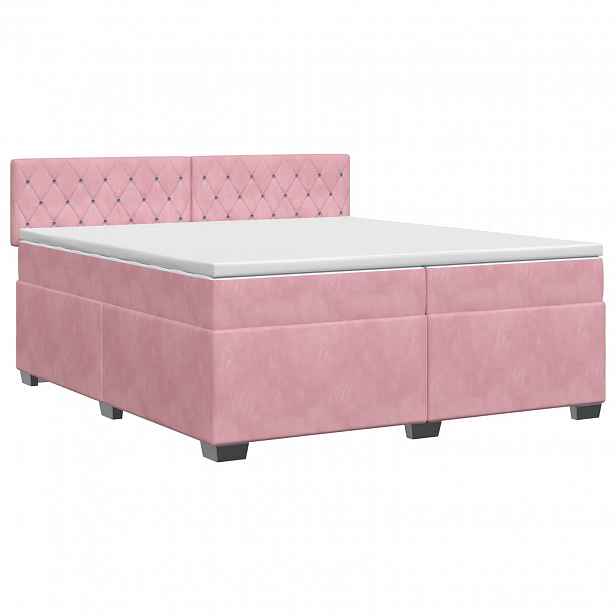vidaXL Postel boxspring s matrací s čelo Růžová 200 x 200 cm Samet