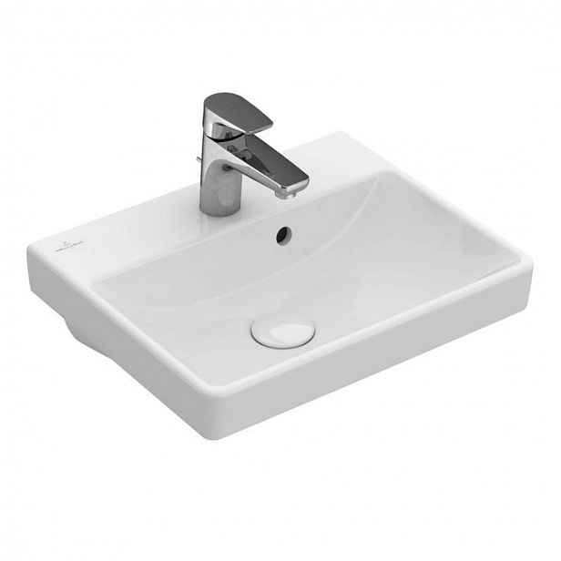 Villeroy & Boch Avento - Umývátko 45x37 cm, s přepadem, otvor pro baterii, CeramicPlus, Stone White 735845RW