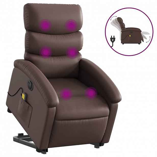 vidaXL Elektrické zvedací masážní polohovací křeslo hnědé umělá kůže