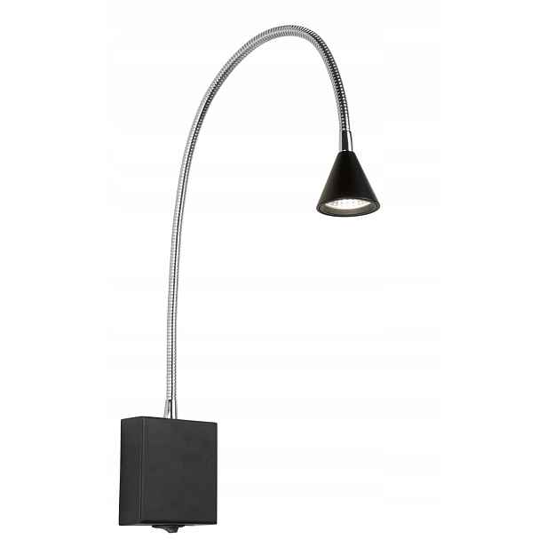Nástěnná lampa na čtení s nastavitelným Led světlem a vypínačem, černá Lucide