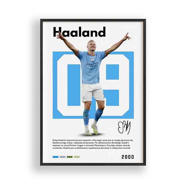 Plakát Haaland Manchester City Obraz Rámeček Dřevěný Černý 30x40 cm