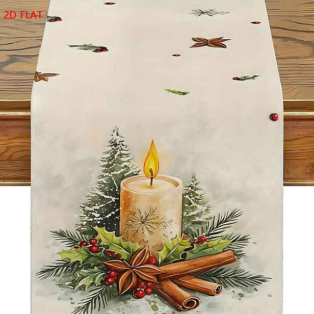TEMU 1 ks Vintage běhoun na stůl se Santa Claus a sobami - domácí vánoční dekorace, doplňky na vánoční večírek uvnitř i , nejlepší volba na Vánoce