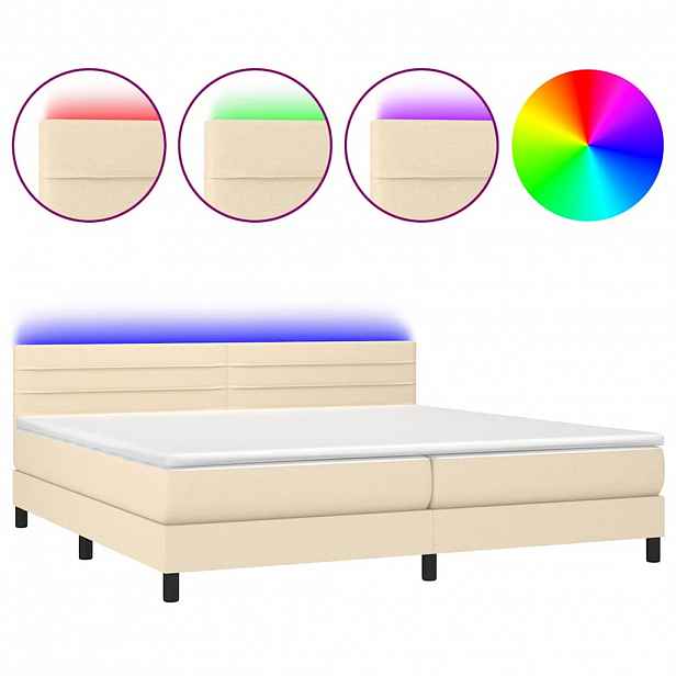 vidaXL Box spring postel s matrací a LED krémová 200x200 cm textil