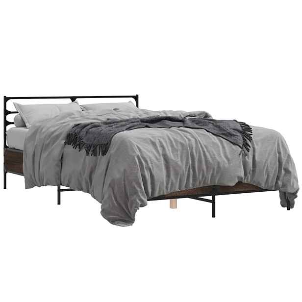 vidaXL Rám postele hnědý dub 140 x 190 cm kompozitní dřevo a kov