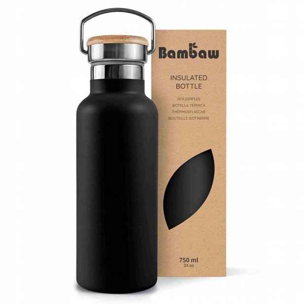 Bambaw Černá termoláhev s bambusovým uzávěrem Jet Black 750 ml