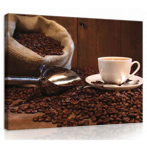 Obraz Na Plátně Canvas 100x75 Káva Coffee Zrna Kavárna Cafe Šálek