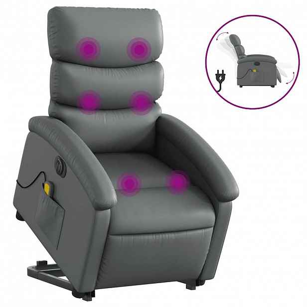 vidaXL Elektrické zvedací masážní polohovací křeslo šedé umělá kůže