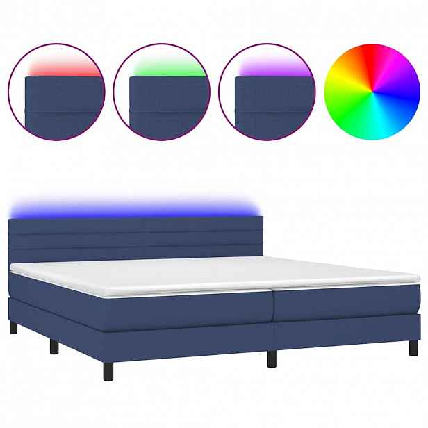 vidaXL Box spring postel s matrací a LED modrá 200x200 cm textil
