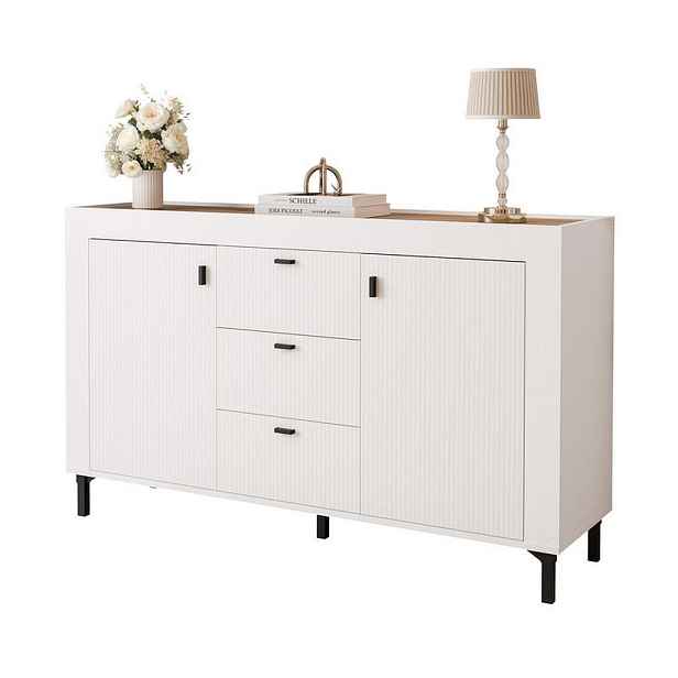 Idohome KOMODA AVENA 137/40/84 cm, 3 zásuvky, bílá / dub