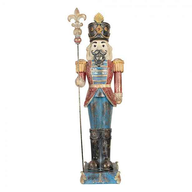 Modro-červená dekorace figurka Louskáček Nutcracker - 31*23*99 cm Clayre & Eef