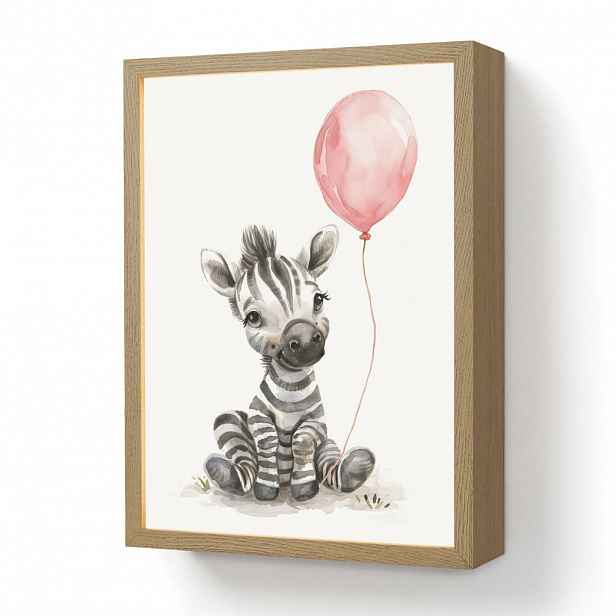 OnlyWow DOBÍJECÍ NOČNÍ LAMPIČKA Zebra - Dítě - Zvířata - Růžový balónek 30x40 cm