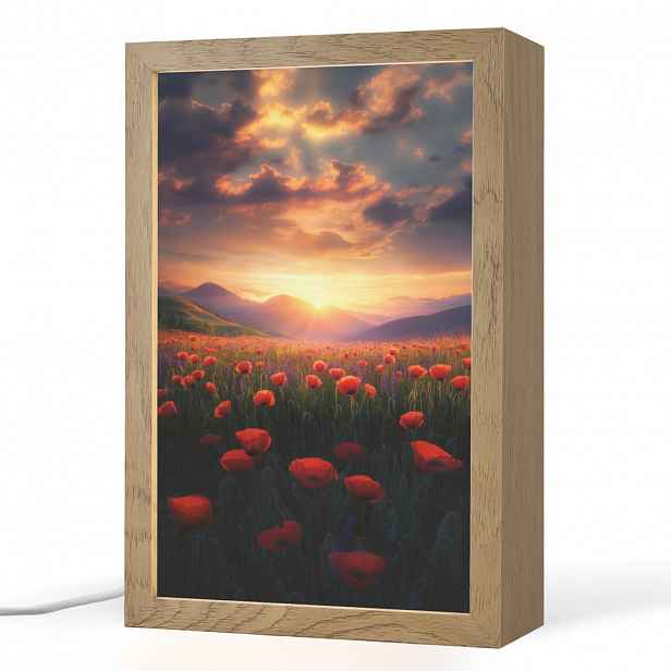 OnlyWow STOLNÍ LAMPA Krajina - Západ slunce - Květinové pole 20x30 cm