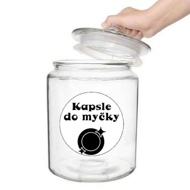 Označto Štítek / nálepka do kuchyně s obrázkem talíře - Kapsle do myčky Barva písma: Bílé na černém