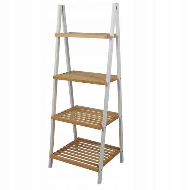 Regál policový 4 patra, tvar A, 40x30x109 cm, bílý, bambus
