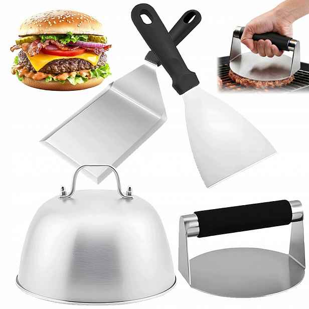 Sada Na Smash Burgery Gril Bbq Lis Špachtle Víko Škrabka 4KS
