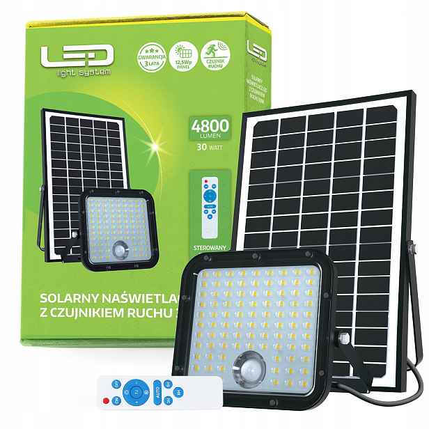 Solární Led zářič 30W s halogenovým pohybovým senzorem na dálkové ovládání