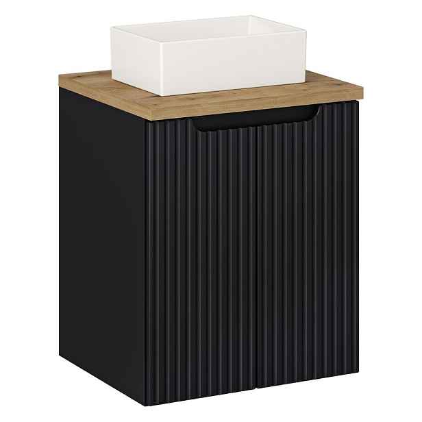 Comad Závěsná skříňka Nova Black Gaja II s deskou a umyvadlem 50 cm černá/dub evoke