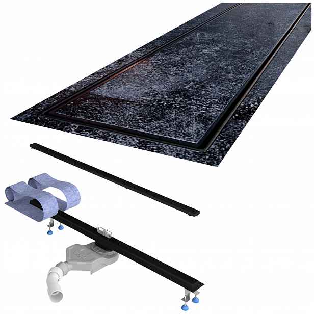 Lineární odtok 100 cm černý nízký pod desku sifonu Viega Waterway Slim