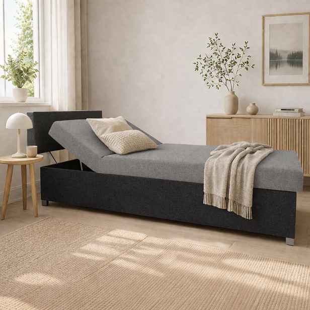 Polohovací válenda s úložným prostorem 110x200 ORNOVA - světle šedá / černá