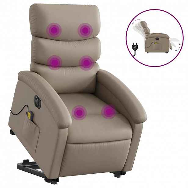 vidaXL Elektrické zvedací masážní polohovací křeslo cappuccino koženka
