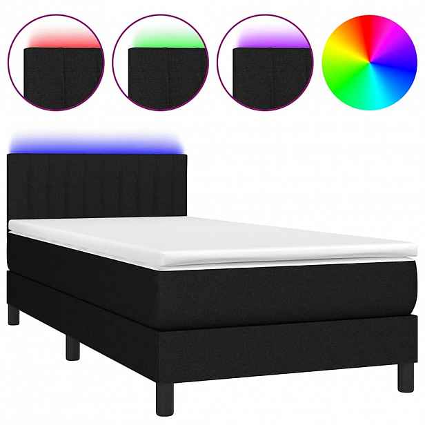 vidaXL Box spring postel s matrací a LED černá 80 x 200 cm textil