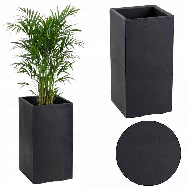 Květináč Na Kolečkách Imitace Betonu Černý 30x30x60 cm květiny balkon terasa