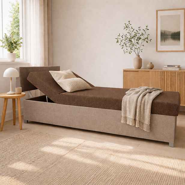 Polohovací válenda s úložným prostorem 110x200 ORNOVA - hnědá / béžová