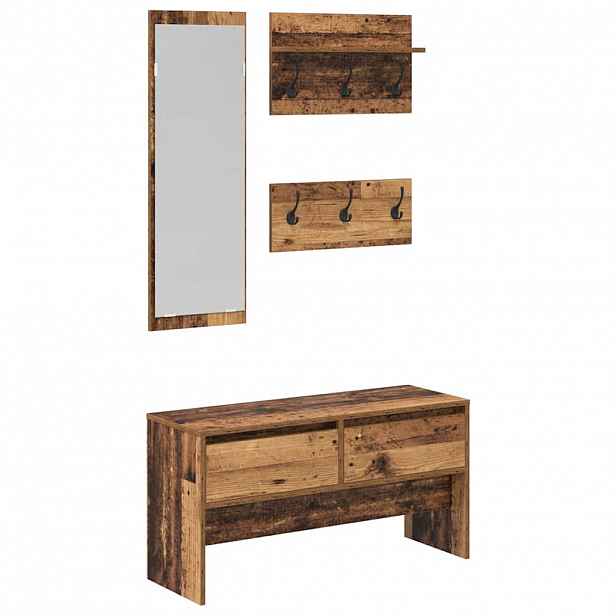 vidaXL Sestava nábytku do předsíně 4 ks Staré dřevo 90 x 31 x 46,5 cm