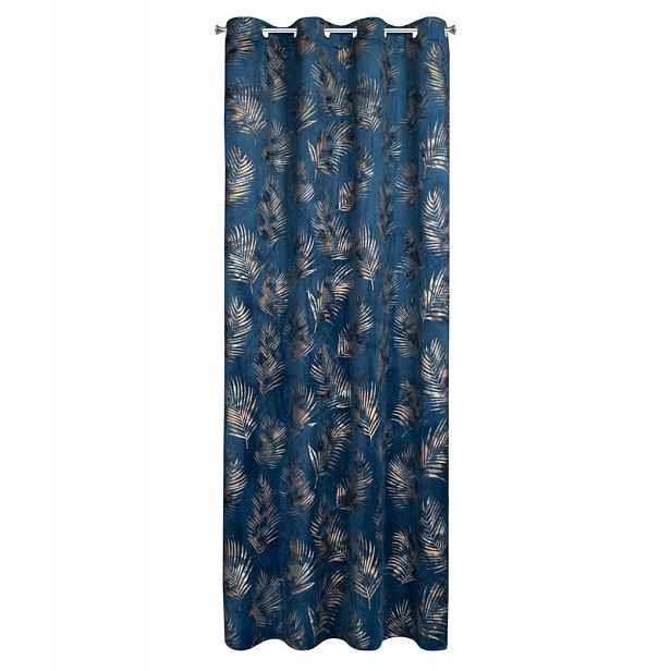Závěs 140x250 Gloria, tmavě modrý se zlatými listy, velur