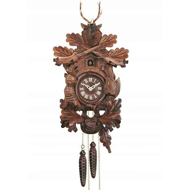 Dřevěný Zdobený Mechanický Hodinový Stroj S Kukačkou A Kyvadlem Engstler 732/8