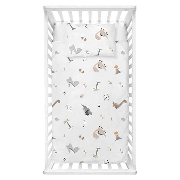 Bílé dětské povlečení do postýlky z bavlny Renforcé 100x150 cm Dinozor – Mijolnir