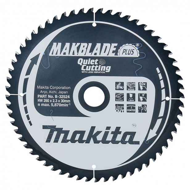 Makita - Pilový kotouč na dřevo, 260x30 mm, 60 zubů B-32524