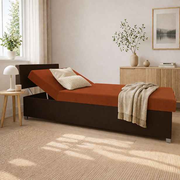 Polohovací válenda s úložným prostorem 110x200 ORNOVA - oranžová / tmavě hnědá