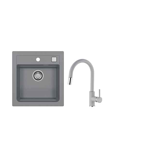 SET ALVEUS ATROX 20/81 + BATERIE DELOS 81 - obdélníkový granitový beton dřez 470x500x200 mm v setu s baterií