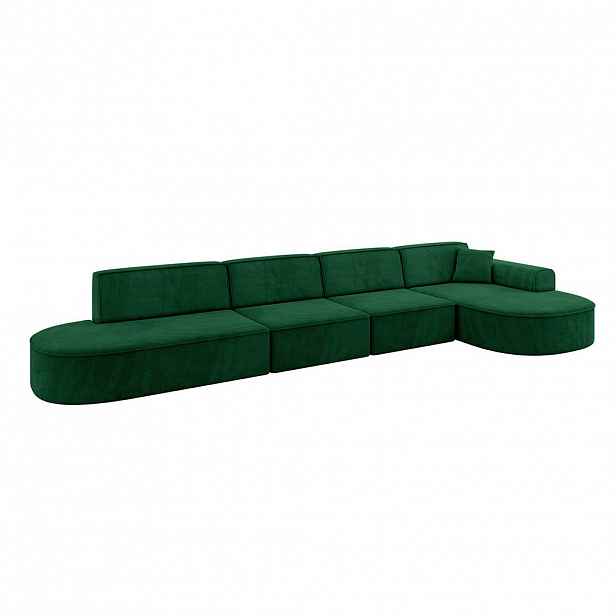 ALTDECOR ROHOVÁ SEDACÍ SOUPRAVA s otomanem vpravo MARI-L3 – 413 x 171 x 79 cm, tmavě zelená, velur