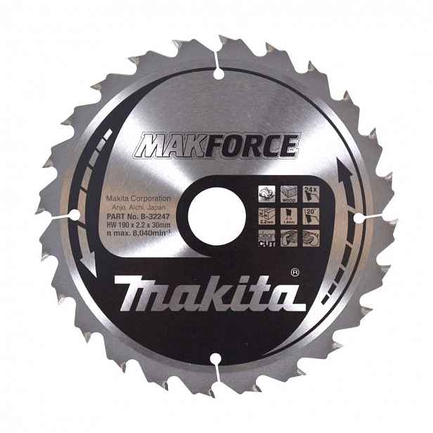 Makita - Pilový kotouč na dřevo, 190x30 mm, 24 zubů B-32247